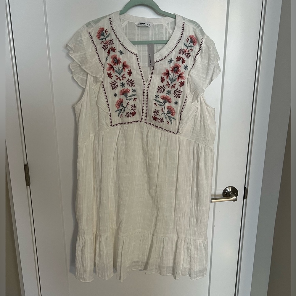 Sonoma dress with floral stitching detail